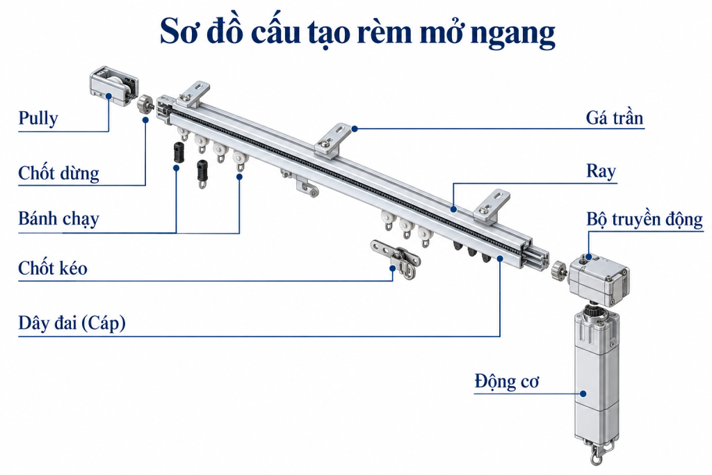 Sơ đồ cấu tạo rèm mở ngang 